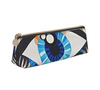 LHDGBNV Leather Pencil Case Holder,Stylish Pencil Pouch Slim Pen Bag With Zipper,Evil Eye Cosmetic Makeup Pouch Bag For Work Office