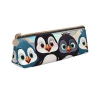 LHDGBNV Leather Pencil Case Holder,Stylish Pencil Pouch Slim Pen Bag With Zipper,Five Cute Penguins Cosmetic Makeup Pouch Bag For Work Office