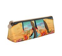 LHDGBNV Leather Pencil Case Holder,Stylish Pencil Pouch Slim Pen Bag With Zipper,Flip Flops And Tropical Beach Scene Cosmetic Makeup Pouch Bag For Work Office