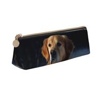 LHDGBNV Leather Pencil Case Holder,Stylish Pencil Pouch Slim Pen Bag With Zipper,Golden Retriever Cosmetic Makeup Pouch Bag For Work Office