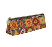 LHDGBNV Leather Pencil Case Holder,Stylish Pencil Pouch Slim Pen Bag With Zipper,Group Of Moroccan Geometric Cosmetic Makeup Pouch Bag For Work Office