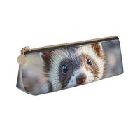 LHDGBNV Leather Pencil Case Holder,Stylish Pencil Pouch Slim Pen Bag With Zipper,Hairy Ferret Cosmetic Makeup Pouch Bag For Work Office