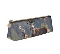 LHDGBNV Leather Pencil Case Holder,Stylish Pencil Pouch Slim Pen Bag With Zipper,Nature Wild Animal Deers Cosmetic Makeup Pouch Bag For Work Office