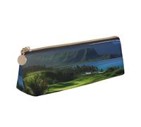LHDGBNV Leather Pencil Case Holder,Stylish Pencil Pouch Slim Pen Bag With Zipper,Scenic Hawaii Golf Tropical Cosmetic Makeup Pouch Bag For Work Office