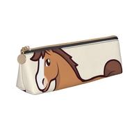 LHDGBNV Leather Pencil Case Holder,Stylish Pencil Pouch Slim Pen Bag With Zipper,Simple Horse Cartoon Cosmetic Makeup Pouch Bag For Work Office