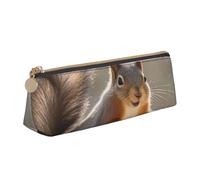 LHDGBNV Leather Pencil Case Holder,Stylish Pencil Pouch Slim Pen Bag With Zipper,Squirrel Cosmetic Makeup Pouch Bag For Work Office