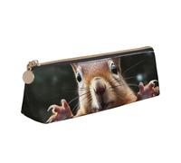 LHDGBNV Leather Pencil Case Holder,Stylish Pencil Pouch Slim Pen Bag With Zipper,Squirrel Funny Animal Cosmetic Makeup Pouch Bag For Work Office