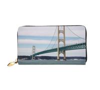 LHDGBNV Mackinac Suspension Bridge Leather Wallets For Women Waterproof Zip Around Clutch Purses Large Credit Card Holder With Phone Holder Ladies Travel Coin Purse, Black, One Size, Casual