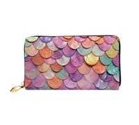 LHDGBNV Mermaid Scales Background Leather Wallets For Women Waterproof Zip Around Clutch Purses Large Credit Card Holder With Phone Holder Ladies Travel Coin Purse, Black, One Size, Casual