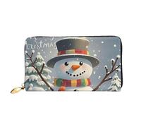 LHDGBNV Merry Christmas Snowman Leather Wallets For Women Waterproof Zip Around Clutch Purses Large Credit Card Holder With Phone Holder Ladies Travel Coin Purse, Black, One Size, Casual