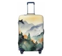 LHDGBNV Mountain Birds Watercolor Travel Luggage Cover Suitcase Protector Washable Elastic Suitcase Cover Anti-Scratch Luggage Protector Travel Suitcase Baggage Cover Fits 18-32 Inch Suitcase, Black