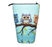 LHDGBNV Owls On A Branch Telescopic Pencil Case,Cute Stand Pencil Bag Pop Up Pen Holder Cosmetics Bags Desk Stationery Case For Office Supplies