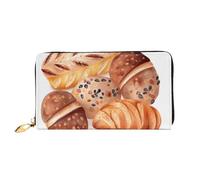 LHDGBNV Painted Bread Leather Wallets For Women Waterproof Zip Around Clutch Purses Large Credit Card Holder With Phone Holder Ladies Travel Coin Purse, Black, One Size, Casual