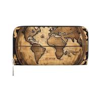 LHDGBNV Pu Leather Wallet For Women Girl, Zip Around Credit Card Holder Ancient Map World Globe Long Wallet Clutch Purse Waterproof Travel Handbag