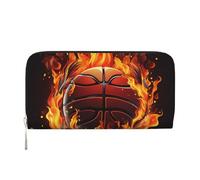 LHDGBNV Pu Leather Wallet For Women Girl, Zip Around Credit Card Holder Basketball Logo With Flames Long Wallet Clutch Purse Waterproof Travel Handbag