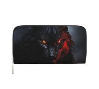 LHDGBNV Pu Leather Wallet For Women Girl, Zip Around Credit Card Holder Big Black Wolf With Red Eyes Long Wallet Clutch Purse Waterproof Travel Handbag