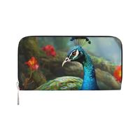 LHDGBNV Pu Leather Wallet For Women Girl, Zip Around Credit Card Holder Colorful Peacock Long Wallet Clutch Purse Waterproof Travel Handbag