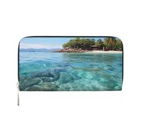 LHDGBNV Pu Leather Wallet For Women Girl, Zip Around Credit Card Holder Fiji Island And Clear Sea Long Wallet Clutch Purse Waterproof Travel Handbag