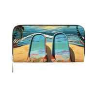 LHDGBNV Pu Leather Wallet For Women Girl, Zip Around Credit Card Holder Flip Flops And Tropical Beach Scene Long Wallet Clutch Purse Waterproof Travel Handbag