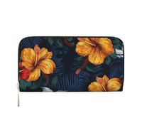 LHDGBNV Pu Leather Wallet For Women Girl, Zip Around Credit Card Holder Realistic Hawaiian Flowers Long Wallet Clutch Purse Waterproof Travel Handbag