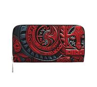 LHDGBNV Pu Leather Wallet For Women Girl, Zip Around Credit Card Holder Red Tribal Pattern Long Wallet Clutch Purse Waterproof Travel Handbag