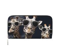 LHDGBNV Pu Leather Wallet For Women Girl, Zip Around Credit Card Holder Three Giraffes Wearing Sunglasses Long Wallet Clutch Purse Waterproof Travel Handbag