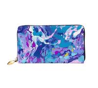 LHDGBNV Purple And Blue Mixed Pattern Leather Wallets For Women Waterproof Zip Around Clutch Purses Large Credit Card Holder With Phone Holder Ladies Travel Coin Purse, Black, One Size, Casual