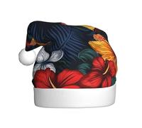 LHDGBNV Realistic Hawaiian Flowers Christmas Santa Hat For Adults, Unisex Velvet Classic Holiday Xmas Hat New Year Festive Party Supplies