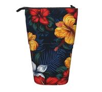 LHDGBNV Realistic Hawaiian Flowers Telescopic Pencil Case,Cute Stand Pencil Bag Pop Up Pen Holder Cosmetics Bags Desk Stationery Case For Office Supplies