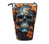 LHDGBNV Skull And Leaves Telescopic Pencil Case,Cute Stand Pencil Bag Pop Up Pen Holder Cosmetics Bags Desk Stationery Case For Office Supplies