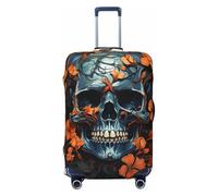 LHDGBNV Skull And Leaves Travel Luggage Cover Suitcase Protector Washable Elastic Suitcase Cover Anti-Scratch Luggage Protector Travel Suitcase Baggage Cover Fits 18-32 Inch Suitcase, Black, XL