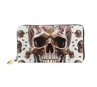 LHDGBNV Skull On White Background Leather Wallets For Women Waterproof Zip Around Clutch Purses Large Credit Card Holder With Phone Holder Ladies Travel Coin Purse, Black, One Size, Casual