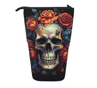 LHDGBNV Skull Surrounded By Flowers Telescopic Pencil Case,Cute Stand Pencil Bag Pop Up Pen Holder Cosmetics Bags Desk Stationery Case For Office Supplies