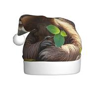 LHDGBNV Sloth My Spirit Animal Christmas Santa Hat For Adults, Unisex Velvet Classic Holiday Xmas Hat New Year Festive Party Supplies