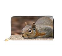 LHDGBNV Squirrel Just Laying Leather Wallets For Women Waterproof Zip Around Clutch Purses Large Credit Card Holder With Phone Holder Ladies Travel Coin Purse, Black, One Size, Casual