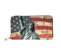 LHDGBNV Statue Liberty American Flag Leather Wallets For Women Waterproof Zip Around Clutch Purses Large Credit Card Holder With Phone Holder Ladies Travel Coin Purse, Black, One Size, Casual