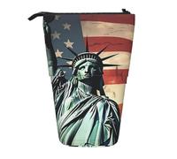 LHDGBNV Statue Liberty American Flag Telescopic Pencil Case,Cute Stand Pencil Bag Pop Up Pen Holder Cosmetics Bags Desk Stationery Case For Office Supplies