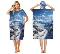 LHDGBNV Surf Poncho Changing Robe with Hood Absorbent Quick Dry Microfiber Wetsuit Changing Towel Oversized Spectacular Snowy Mountains Hooded Beach Towel for Swim, Bath, Beach