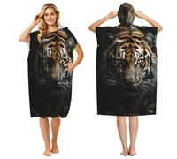 LHDGBNV Surf Poncho Changing Robe with Hood Absorbent Quick Dry Microfiber Wetsuit Changing Towel Oversized A Tiger in The Dark Hooded Beach Towel for Swim, Bath, Beach