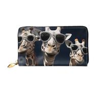 LHDGBNV Three Giraffes Wearing Sunglasses Leather Wallets For Women Waterproof Zip Around Clutch Purses Large Credit Card Holder With Phone Holder Ladies Travel Coin Purse, Black, One Size, Casual