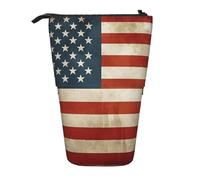 LHDGBNV Vintage American Usa Flag Telescopic Pencil Case,Cute Stand Pencil Bag Pop Up Pen Holder Cosmetics Bags Desk Stationery Case For Office Supplies
