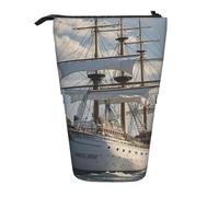 LHDGBNV Vintage Nautical White Ship Telescopic Pencil Case,Cute Stand Pencil Bag Pop Up Pen Holder Cosmetics Bags Desk Stationery Case For Office Supplies
