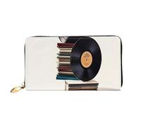 LHDGBNV Vinyl Records And Tapes Leather Wallets For Women Waterproof Zip Around Clutch Purses Large Credit Card Holder With Phone Holder Ladies Travel Coin Purse, Black, One Size, Casual
