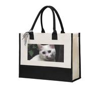 LHDGBNV White Cat Canvas Tote Bag For Women Personalized Present Bag Large Capacity Reusable Shopping Bag Suitable For Wedding, Birthday, Holiday Great Gift For Mom, Teachers, Friends, Bridesmaids