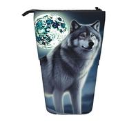 LHDGBNV Wolf Under Moon Telescopic Pencil Case,Cute Stand Pencil Bag Pop Up Pen Holder Cosmetics Bags Desk Stationery Case For Office Supplies