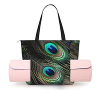 LHDGBNV Women'S Yoga Bag With Yoga Mat Carrier Large Shoulder Bag Beautiful Peacock Feathers Carryall Tote For Travel Office Beach Gym