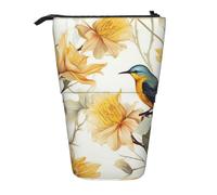 LHDGBNV Yellow Flowers And Birds Telescopic Pencil Case,Cute Stand Pencil Bag Pop Up Pen Holder Cosmetics Bags Desk Stationery Case For Office Supplies