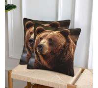 LHDGBWC Decorative Throw Pillows Covers 18x18 Inch Set of 2 Soft Couch Pillow Covers Modern Farmhouse Square Pillow Case Grizzly Bear Cushion Case for Sofa Couch Bedroom Living Room