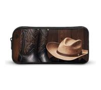 LHDGSJE Cowboy Black Hat Western Boots Pencil Case Light Weight Pencil Bag Pen Pouch Large Capacity Office Stationery Organizer