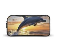 LHDGSJE Dolphins Jumping Out of The Water at Sunset Pencil Case Light Weight Pencil Bag Pen Pouch Large Capacity Office Stationery Organizer